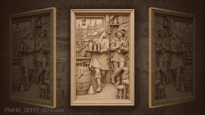 Tavern scene with boy and piper 3d STL model