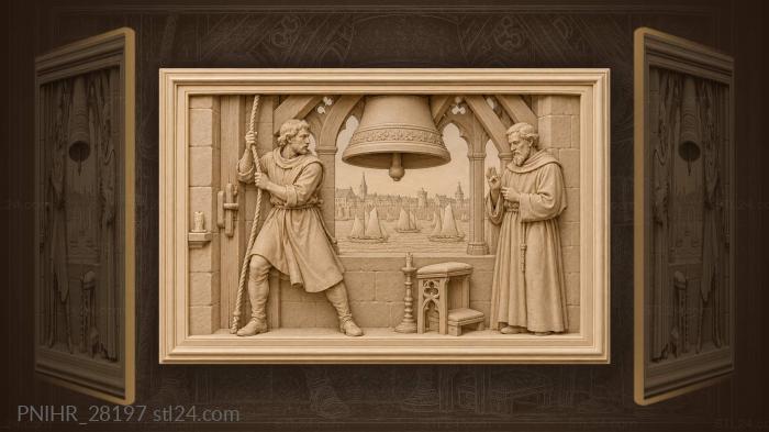 Belfry bellringer town harbor scene 3d STL model