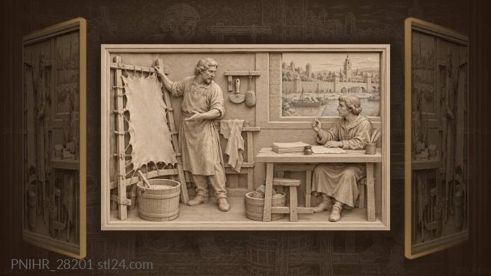 Scribe and parchment maker workshop scene 3d STL model