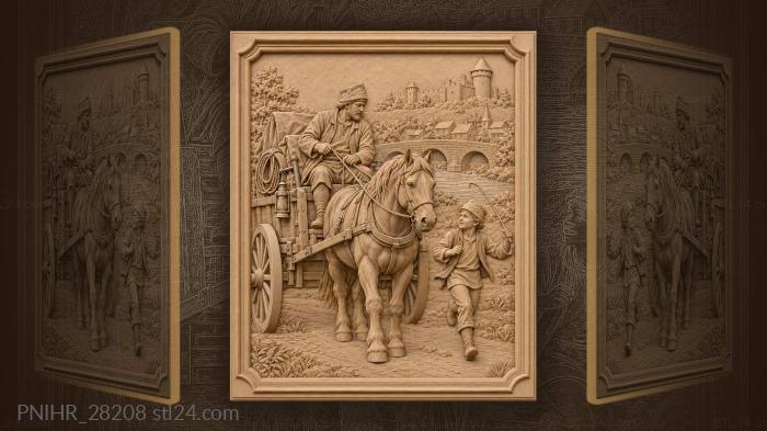 Country road with horse and castle 3d STL model