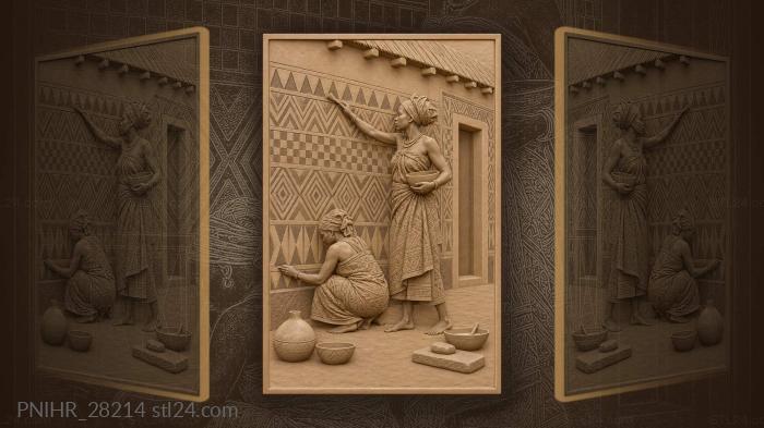 Tiebele wall painting tradition women 3d STL model