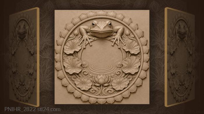 Frog among lotus and ripples 3d STL model