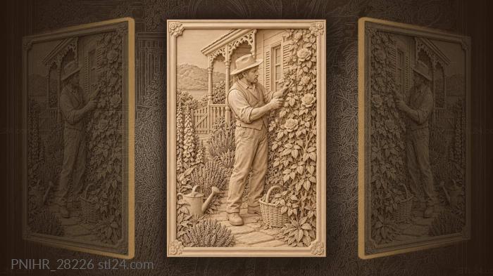 Akaroa gardener with rose and cottage 3d STL model