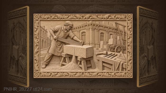 Oamaru stonemason sawing limestone block 3d STL model