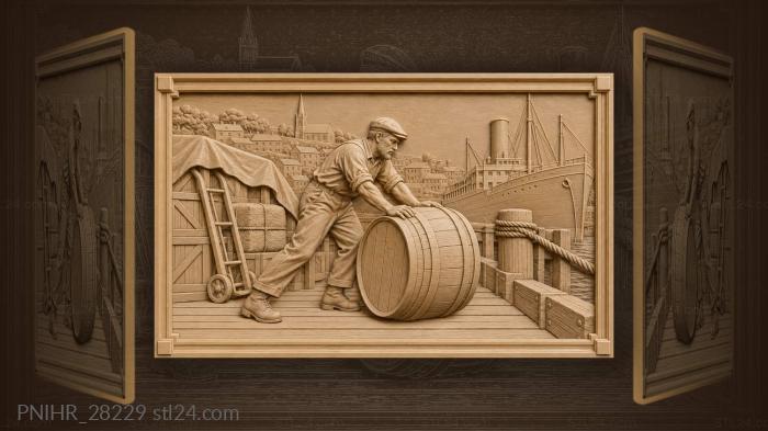 Port worker rolling barrel chalmers 3d STL model
