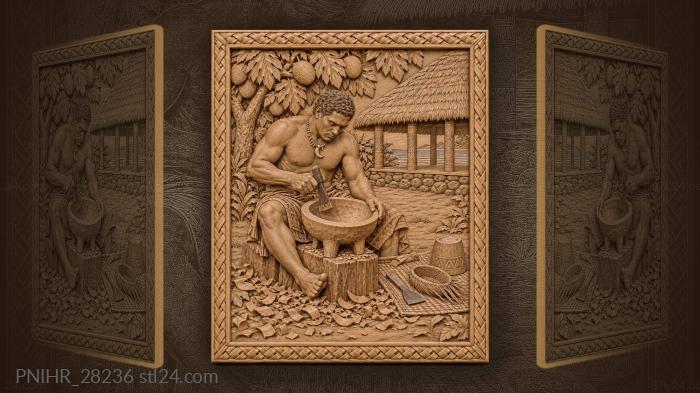 Samoan carver working kava bowl 3d STL model