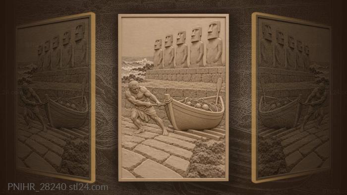 Easter island fisherman and ancient statues 3d STL model