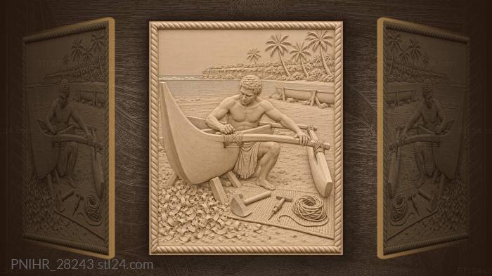 Lifou canoe builder shaping outrigger 3d STL model