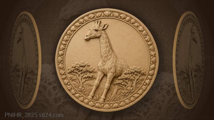Giraffe among acacia and shells 3d STL model