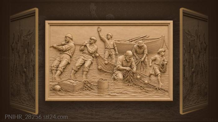 Fishing crew pulls net through shallows 3d STL model