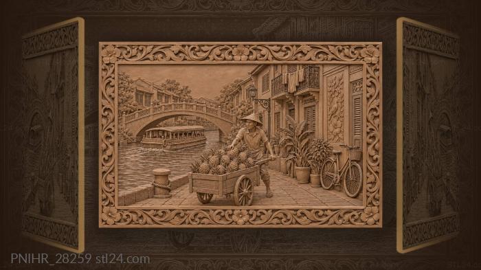 Melaka river shophouses and pineapple trader 3d STL model