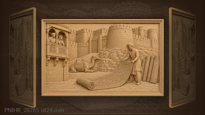 Merchant unrolls carpet beneath jaisalmer fort 3d STL model