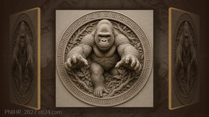 Majestic gorilla breaking through foliage 3d STL model