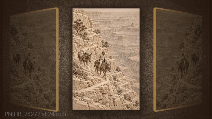 Rider guides pack mule through canyon turns 3d STL model