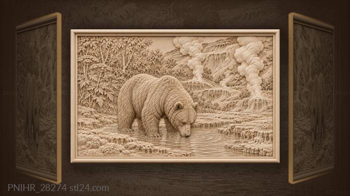 Bear drinks from a warm geyser stream 3d STL model