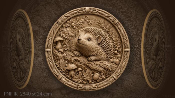 Hedgehog peeking through circular frame 3d STL model