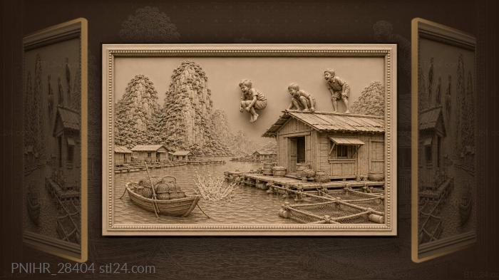 Children dive from floating village rooftops 3d STL model