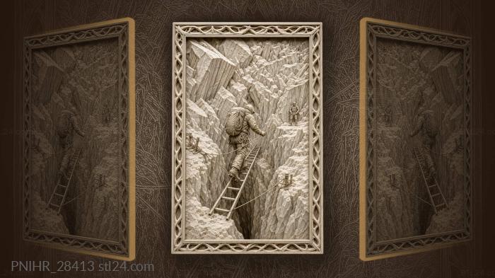Climber crosses a crevasse on lashed ladders 3d STL model