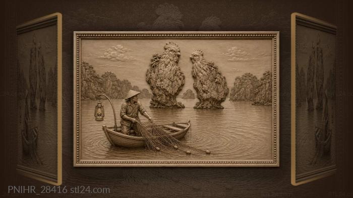 Fisherman hauls his net by rooster rocks 3d STL model