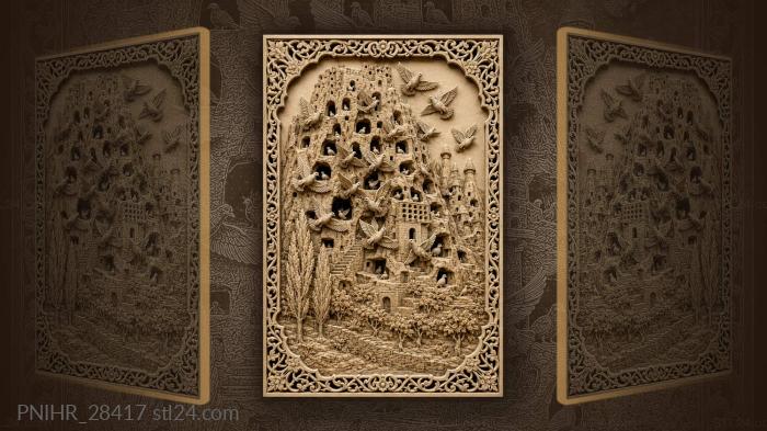 Pigeons burst across the rock citadel 3d STL model