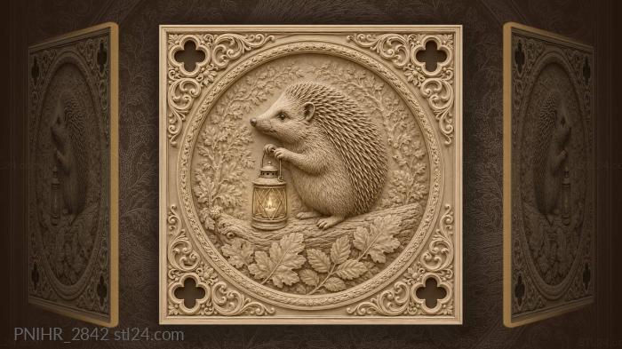 Hedgehog with lantern autumn night 3d STL model