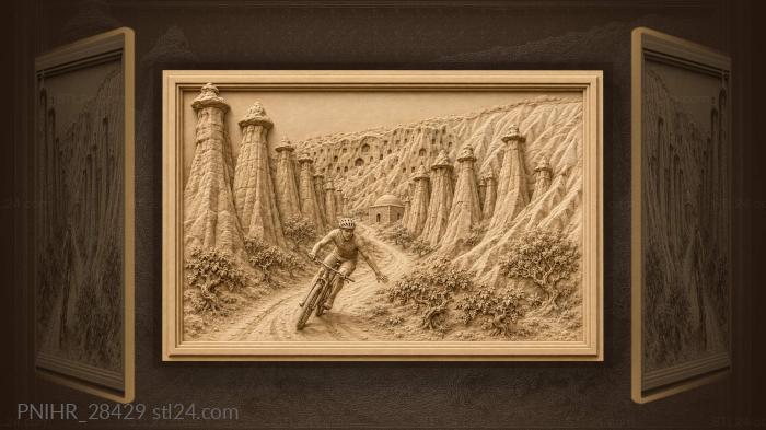Cyclist coasts past apricot trees 3d STL model