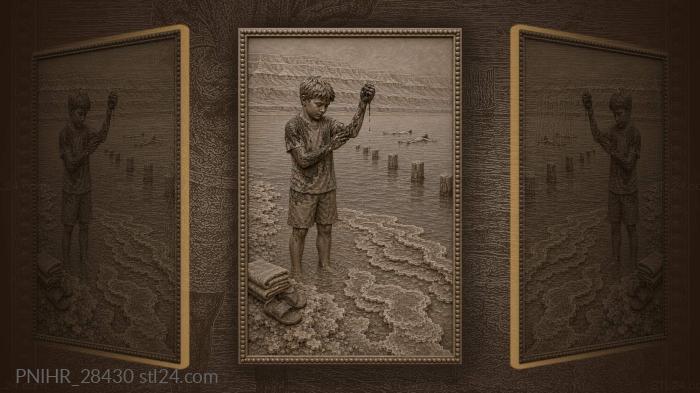 Boy smears black mud on his arm 3d STL model