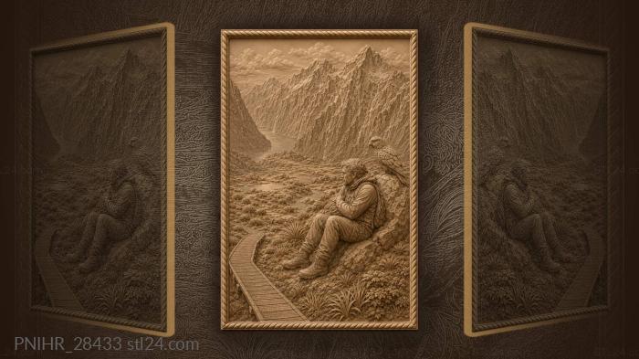 Hiker beside boulder with perched kea 3d STL model