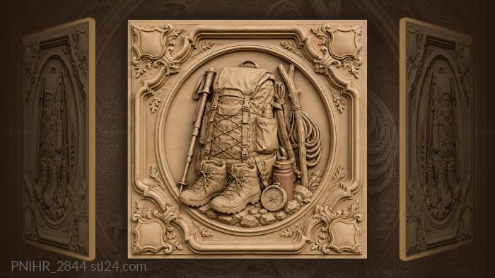 Hiking essentials in ornate frame 3d STL model