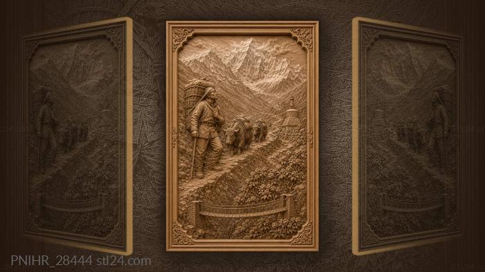 Himalayan porter with mountain backdrop 3d STL model