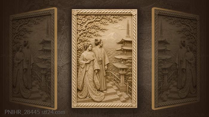 Bride opens her fan beneath cherry blossoms 3d STL model