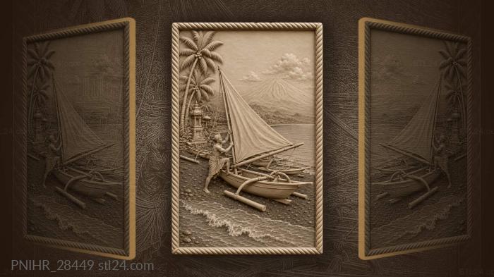 Fisherman raises sail below agung 3d STL model