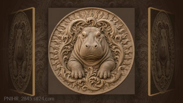 Hippo rising from sunbursts 3d STL model
