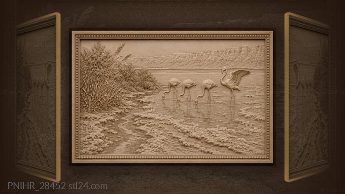 Dead sea shallows with flamingos 3d STL model