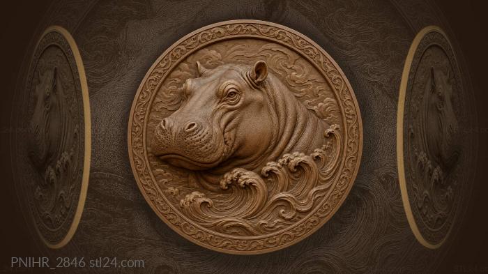 Hippo resting amid swirling water 3d STL model