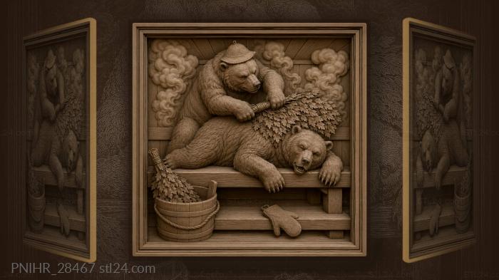 Bear in bathhouse with besom 3d STL model