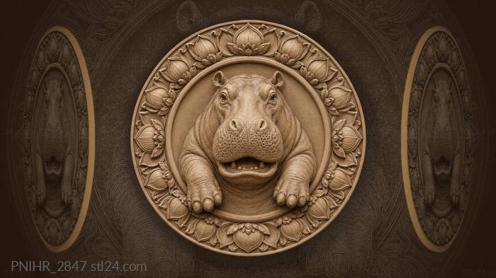 Hippo rising from lotus blooms 3d STL model