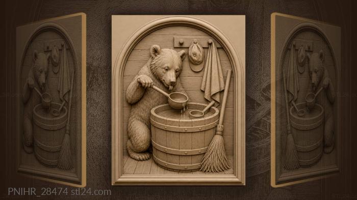 Bear drinking from water barrel 3d STL model