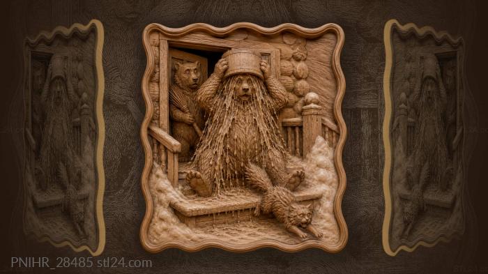 Bear with ushat and playful water 3d STL model