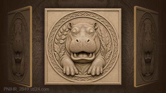 Peaceful hippo head with foliage 3d STL model