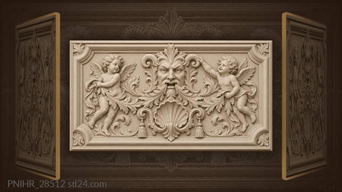 Cherubs wrap broad foliage around maskaron 3d STL model
