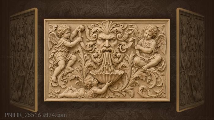 Putti catch maskaron drops in shell 3d STL model