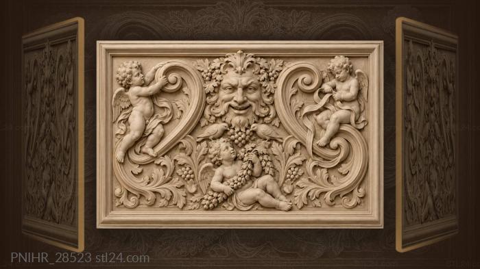 Putti untangle scrolls around maskaron 3d STL model