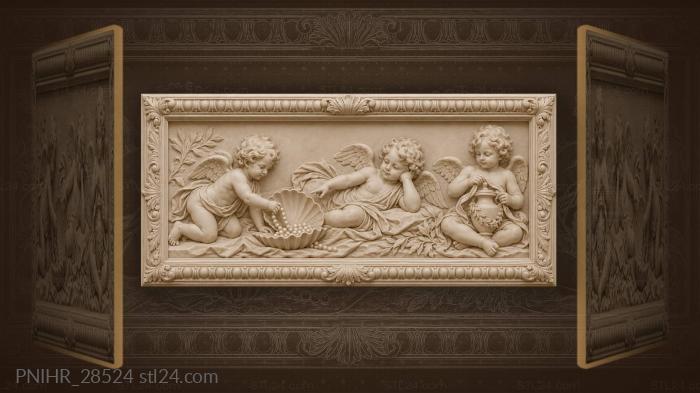 Crawling putto pulls pearls from scallop 3d STL model