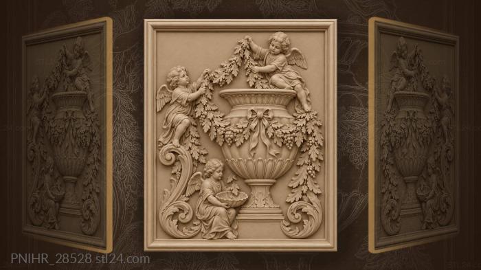Cherubs gather falling leaves in a shell 3d STL model