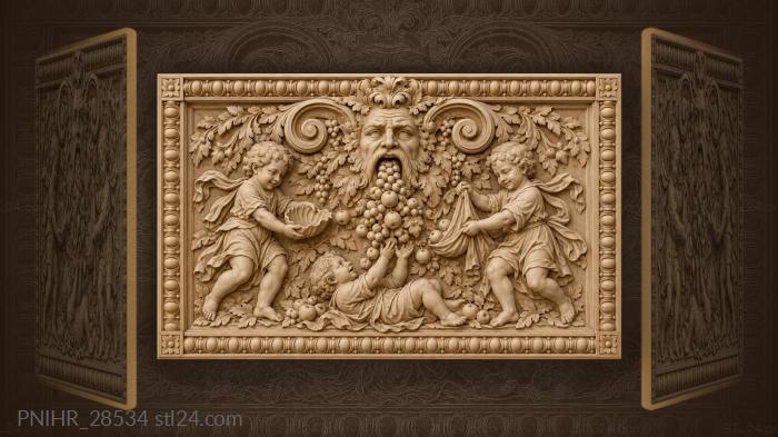 Putti catch fruit spilling from maskaron 3d STL model