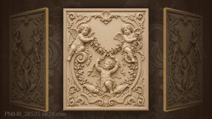 Cherubs stretch berry garland toward doves 3d STL model