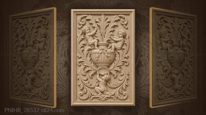 Three putti pulling garland around urn 3d STL model
