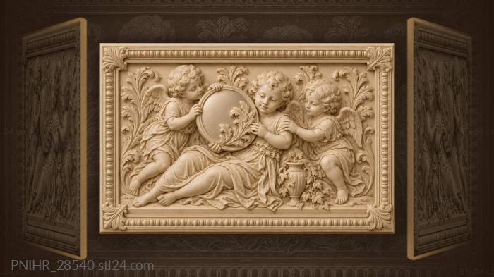 Boy holding a mirror disc of leaves 3d STL model