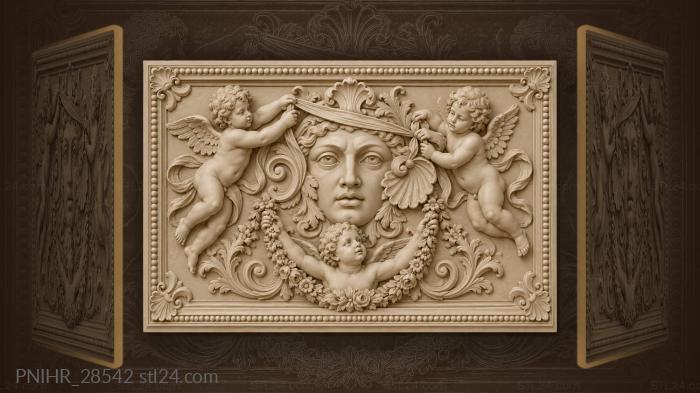 Putti decorate mascaron with ribbon 3d STL model